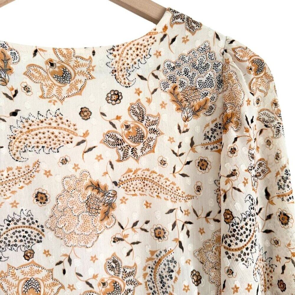 Joie V Neck Button Up Multicolor Print Cream Brown L - Picture 9 of 12